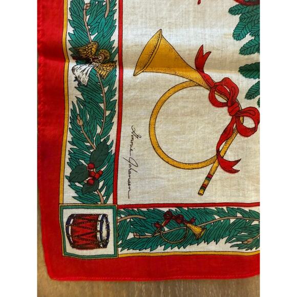GINNIE JOHANSEN 1989 Christmas 100% cotton Scarf Square Neck Tie Tree Holiday - Picture 2 of 6